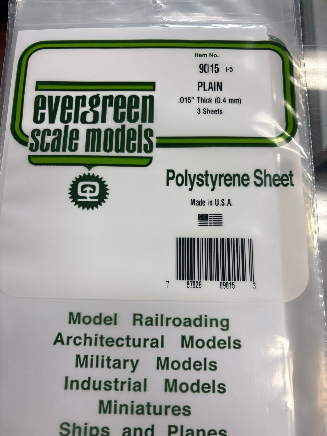 Evergreen Polystyrene Sheet (Plain) #9015 Evergreen Polystyrene Sheet (Plain) #9015
