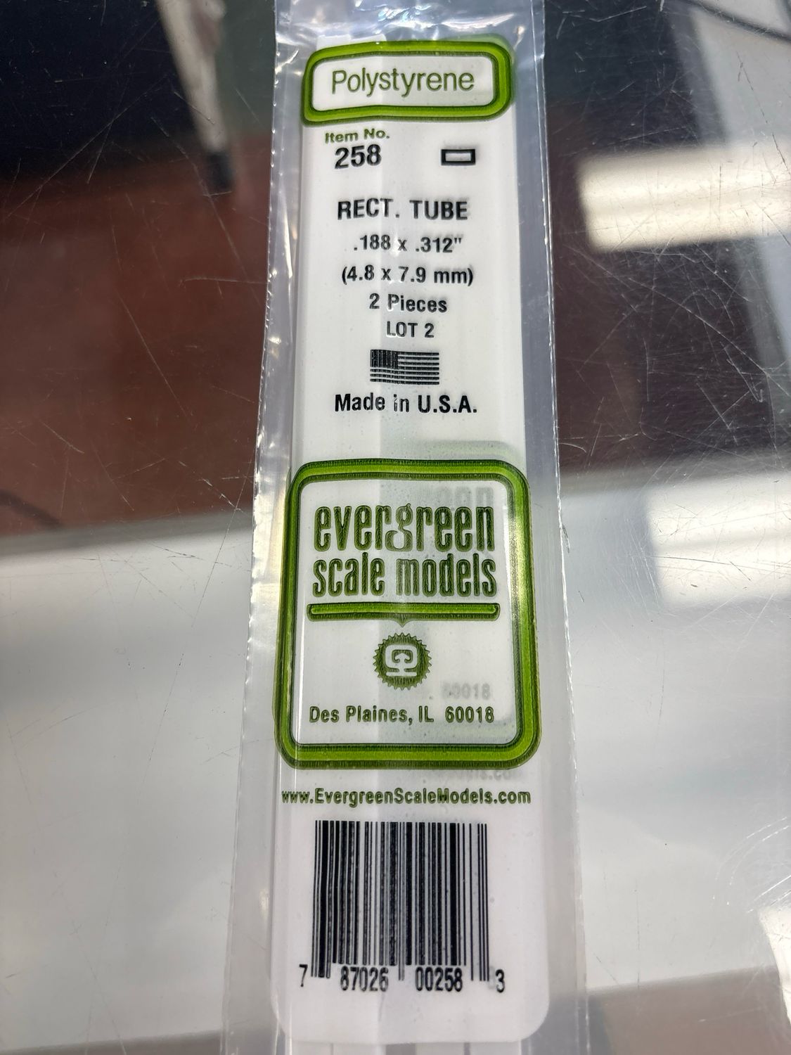 Evergreen Polystyrene Rectangle Tube #258