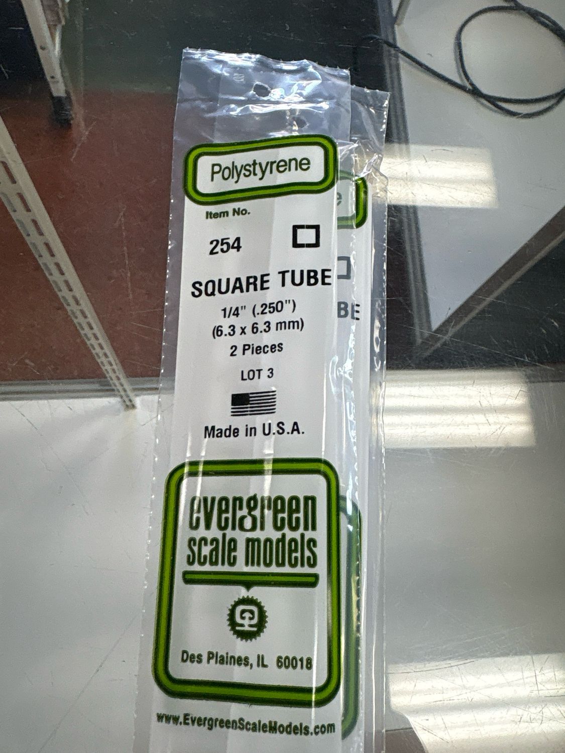 Evergreen Polystyrene Square Tube #254