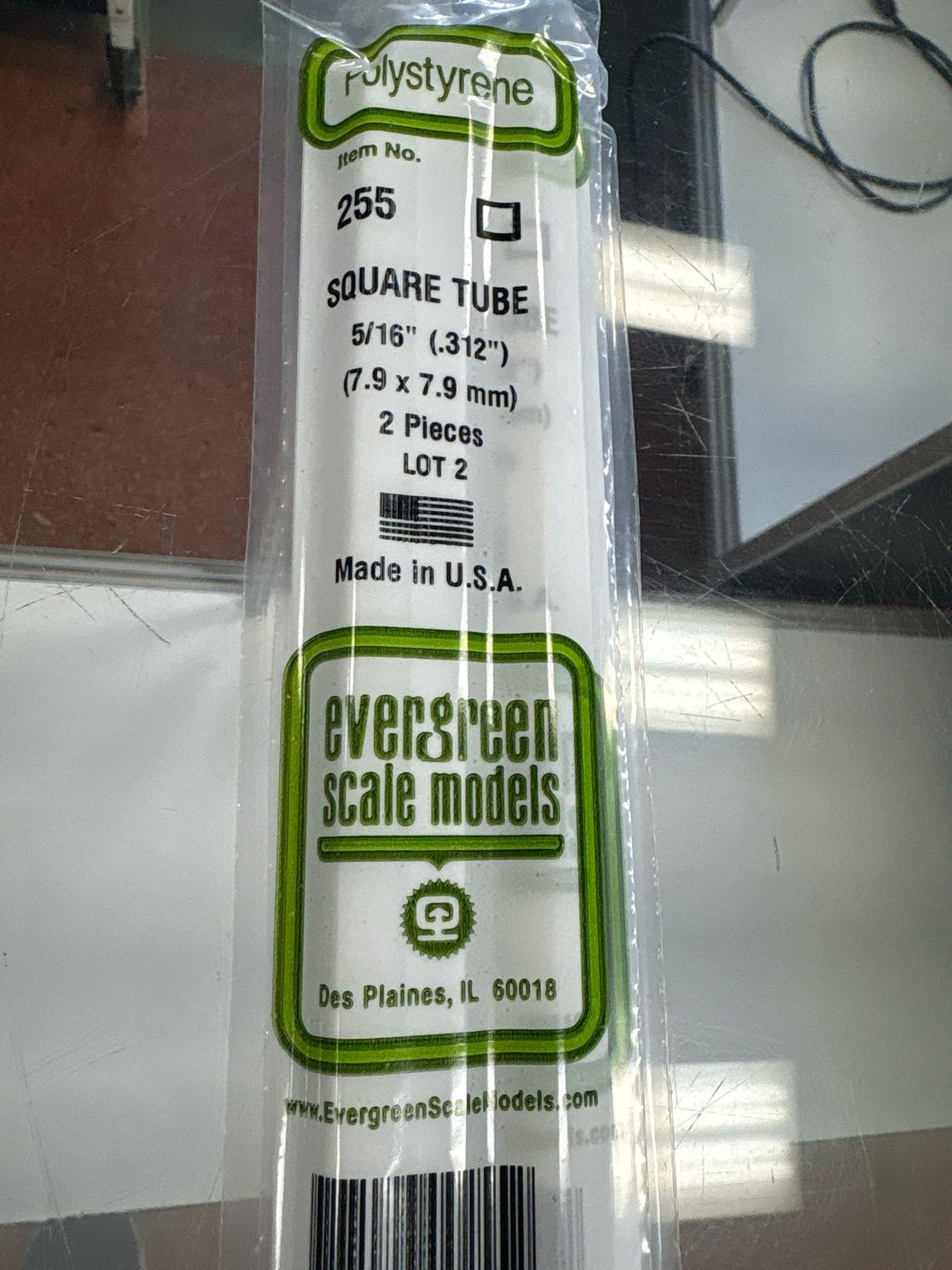 Evergreen Polystyrene Square Tube #255
