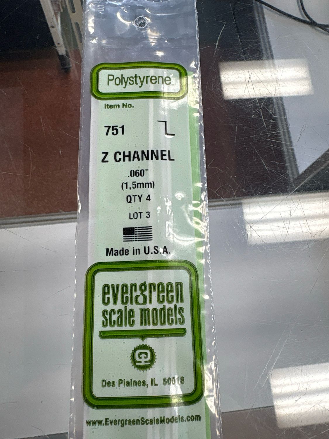 Evergreen Polystyrene Z Channel #751