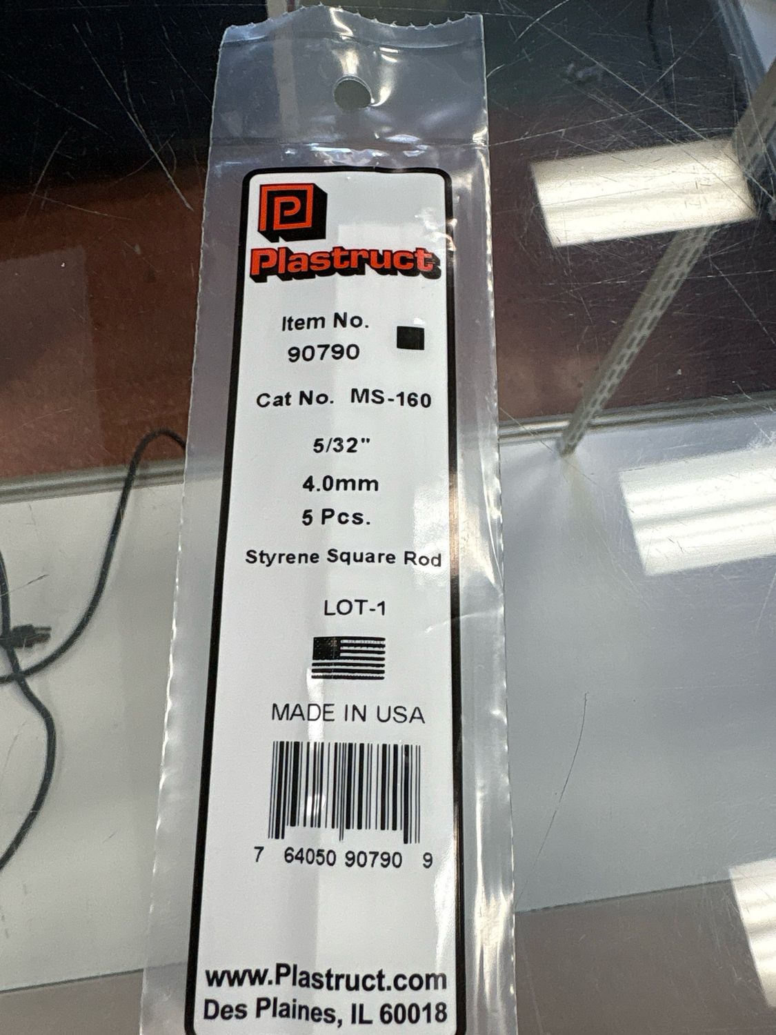 Plastruct Styrene Square Rod 5/32” MS-160 Plastruct Styrene Square Rod 5/32” MS-160