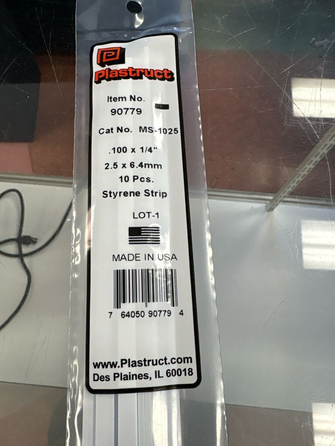 Plastruct Styrene Strip .100x1/4” MS-1025