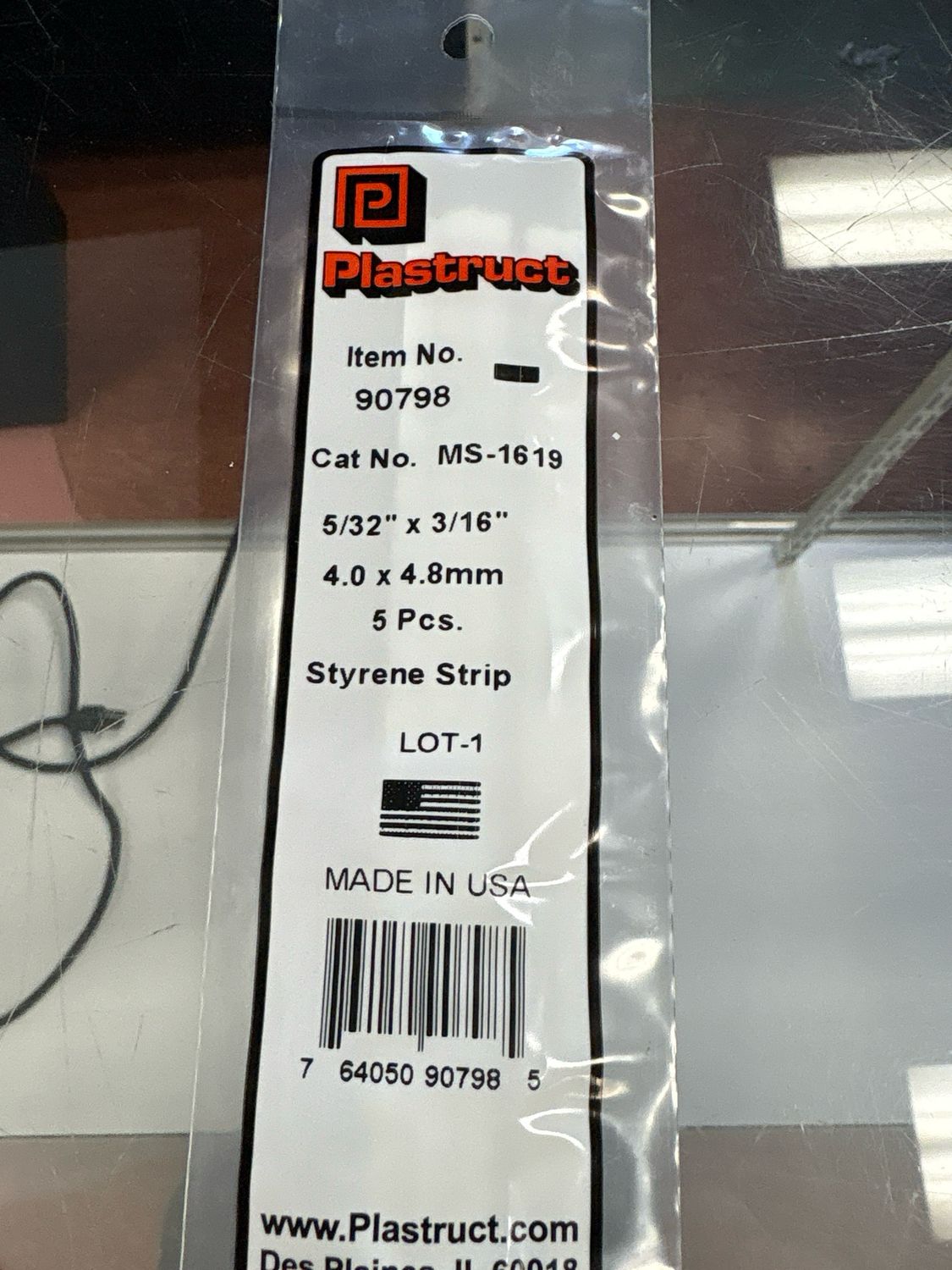 Plastruct Styrene Strip 5/32” x 3/16” MS-1619 Plastruct Styrene Strip 5/32” x 3/16” MS-1619