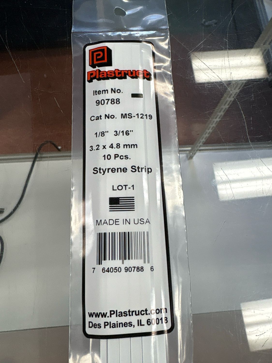 Plastruct Styrene Strip 1/8”, 3/16” MS-1219