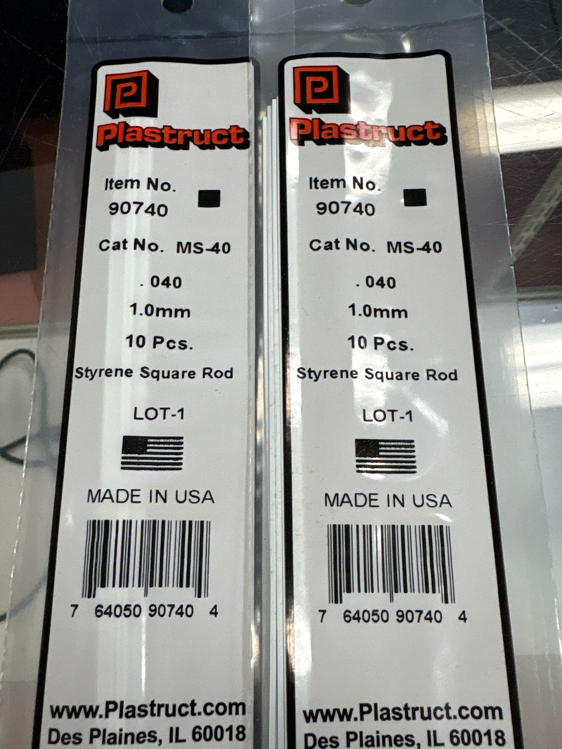 Plastruct .040 Styrene Square Rod MS-40