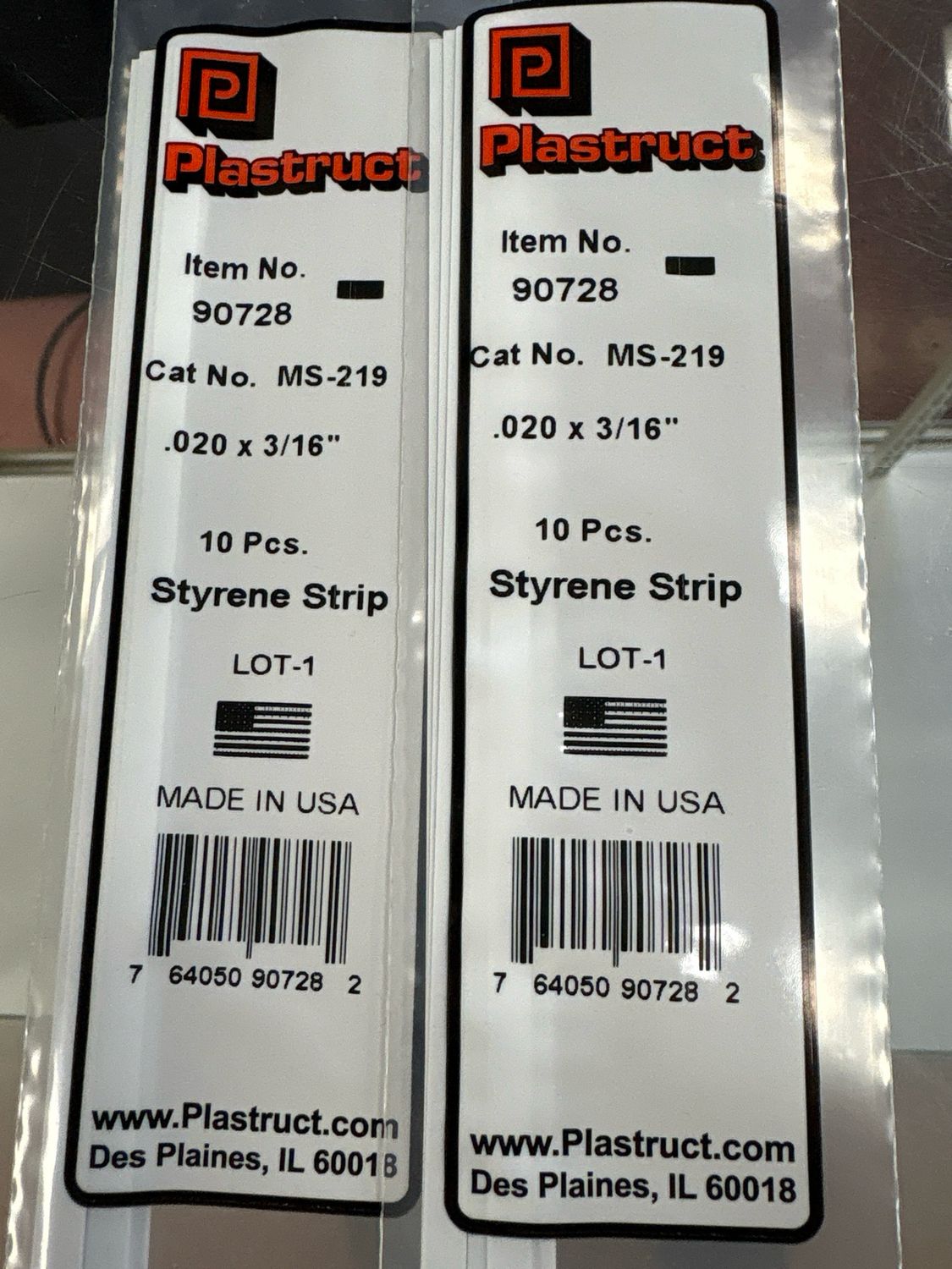 Plastruct .020x3/16” Styrene Strip MS-219