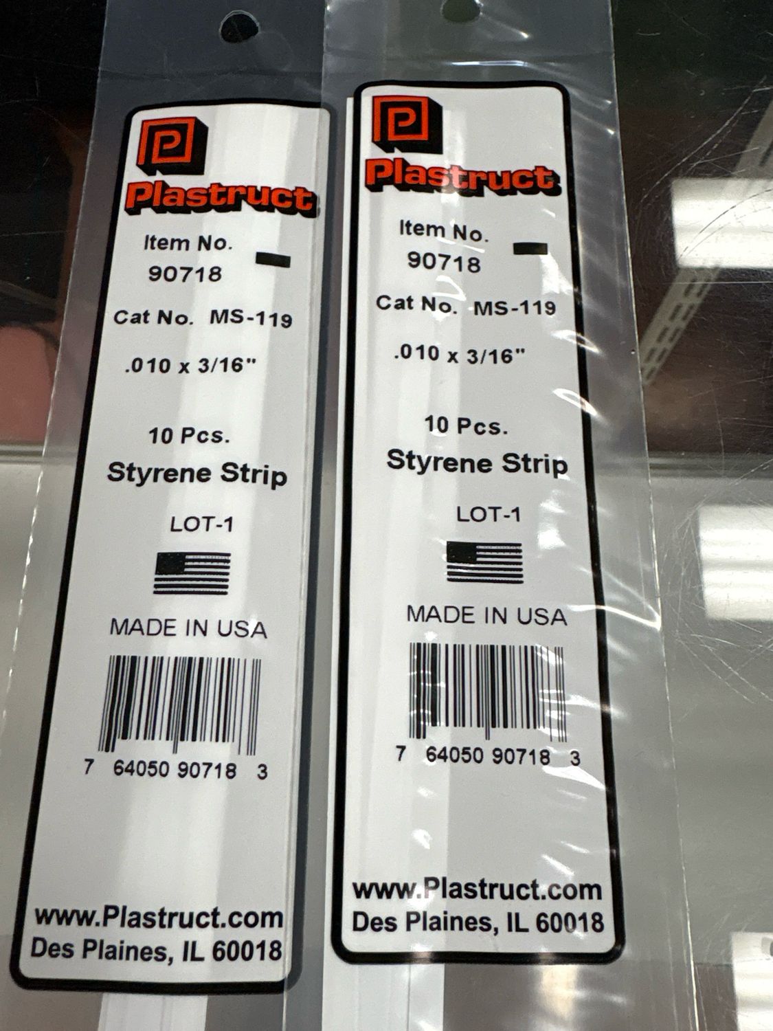 Plastruct .010x3/16” Styrene Strip MS-119