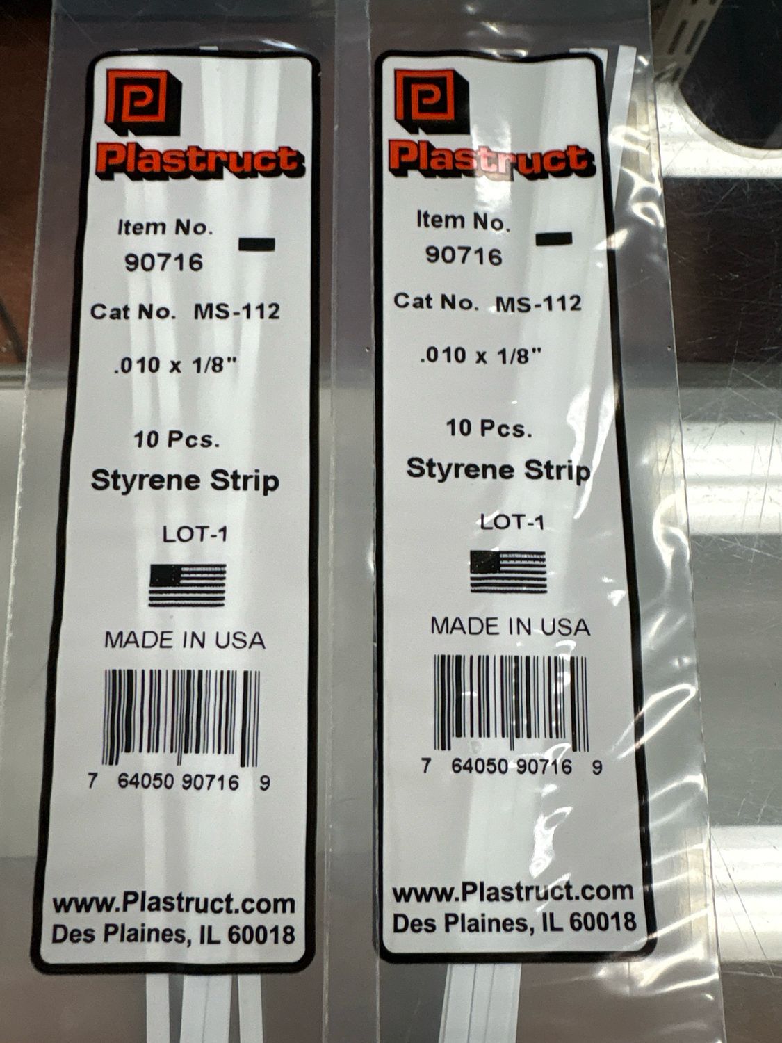 Plastruct .010x1/8” Styrene Strip MS-112