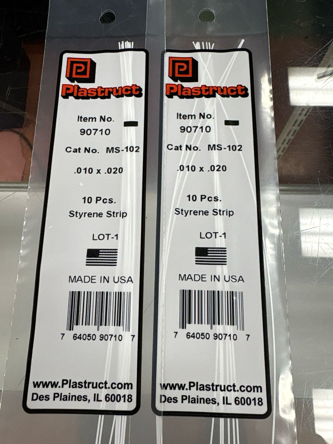 Plastruct .010x.020 Styrene Strip MS-102