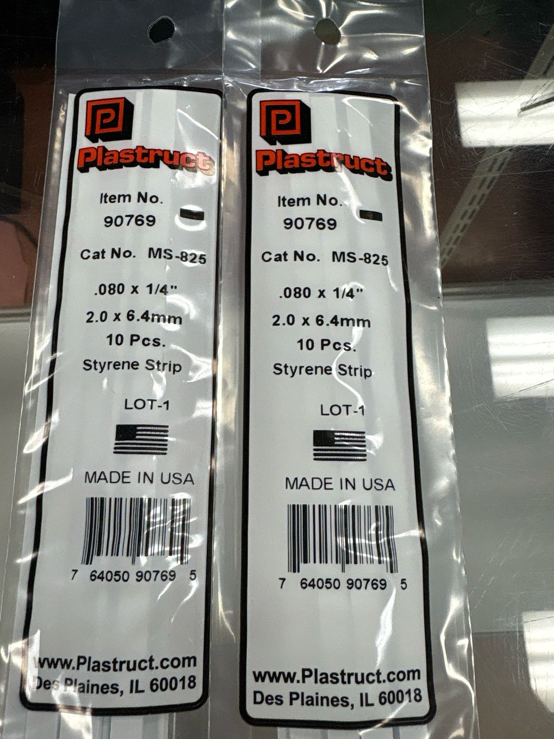 Plastruct .080x1/4” Styrene Strip MS-825