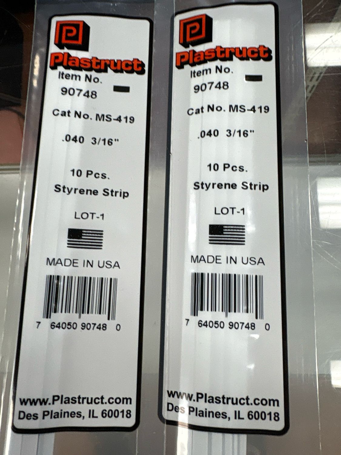 Plastruct .040 3/16” Styrene Strip MS-419