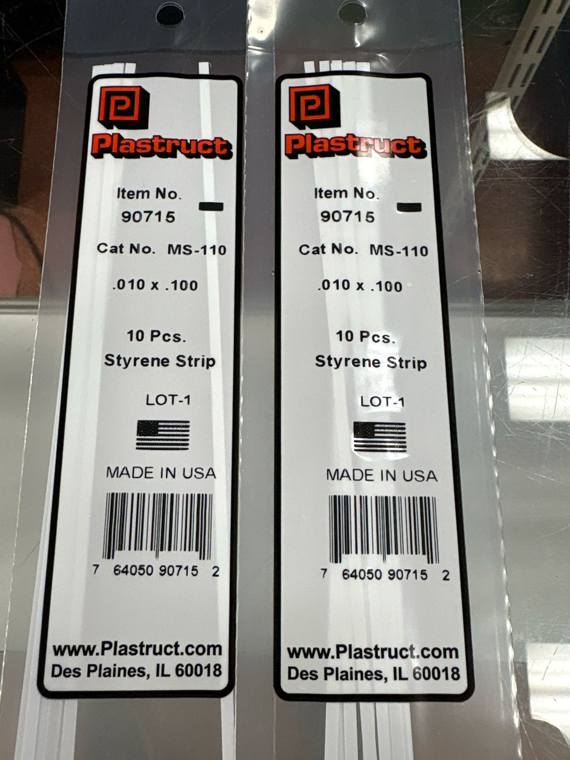 Plastruct .010x.100 Styrene Strip MS-110