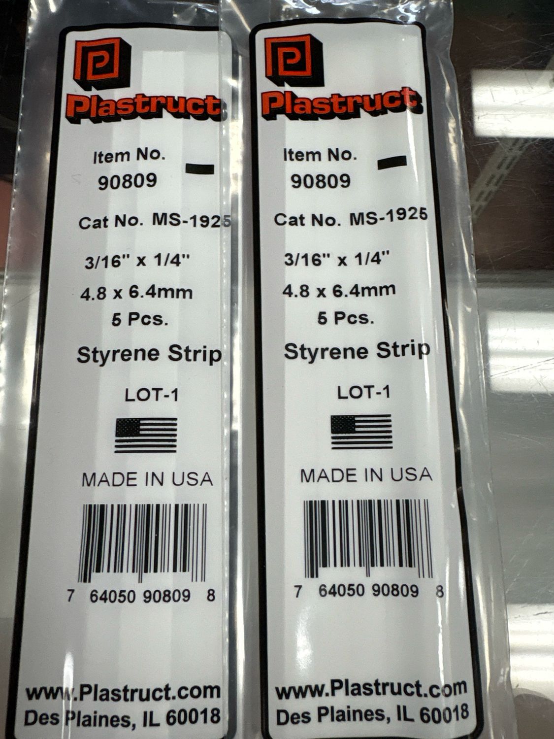 Plastruct 3/16”x1/4” Styrene Strip MS-1925