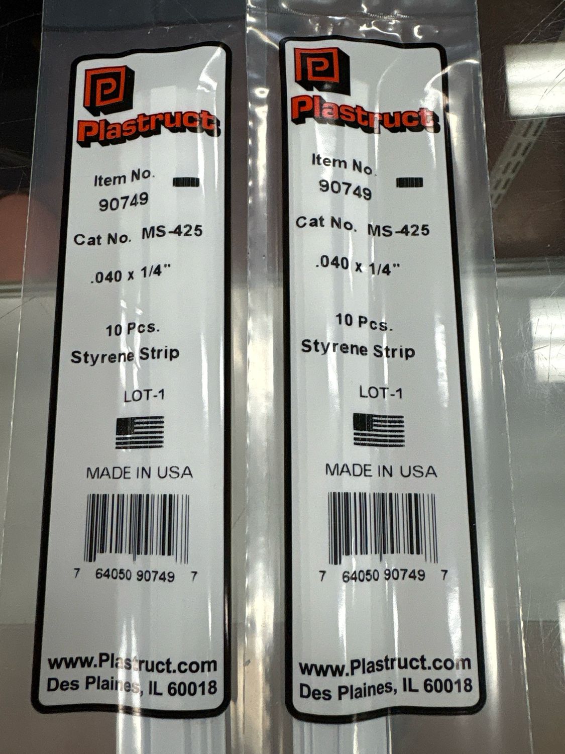 Plastruct .040x1/4” Styrene Strip MS-425