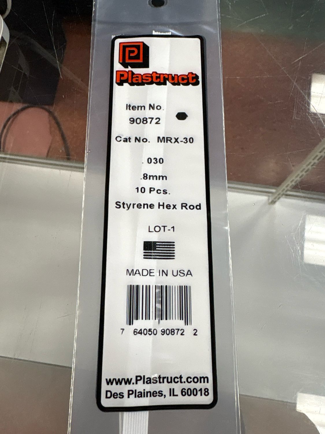 Plastruct .030 Styrene Hex Rod MRX-30