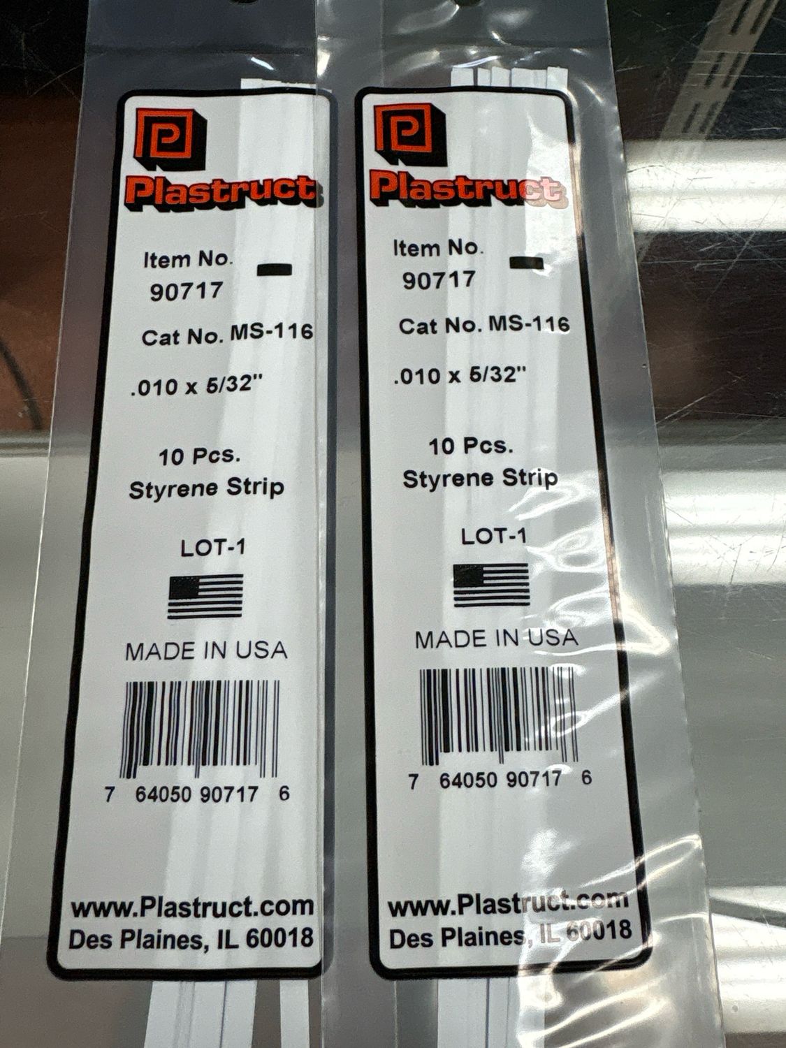 Plastruct .010x5/32” Styrene Strip MS-116