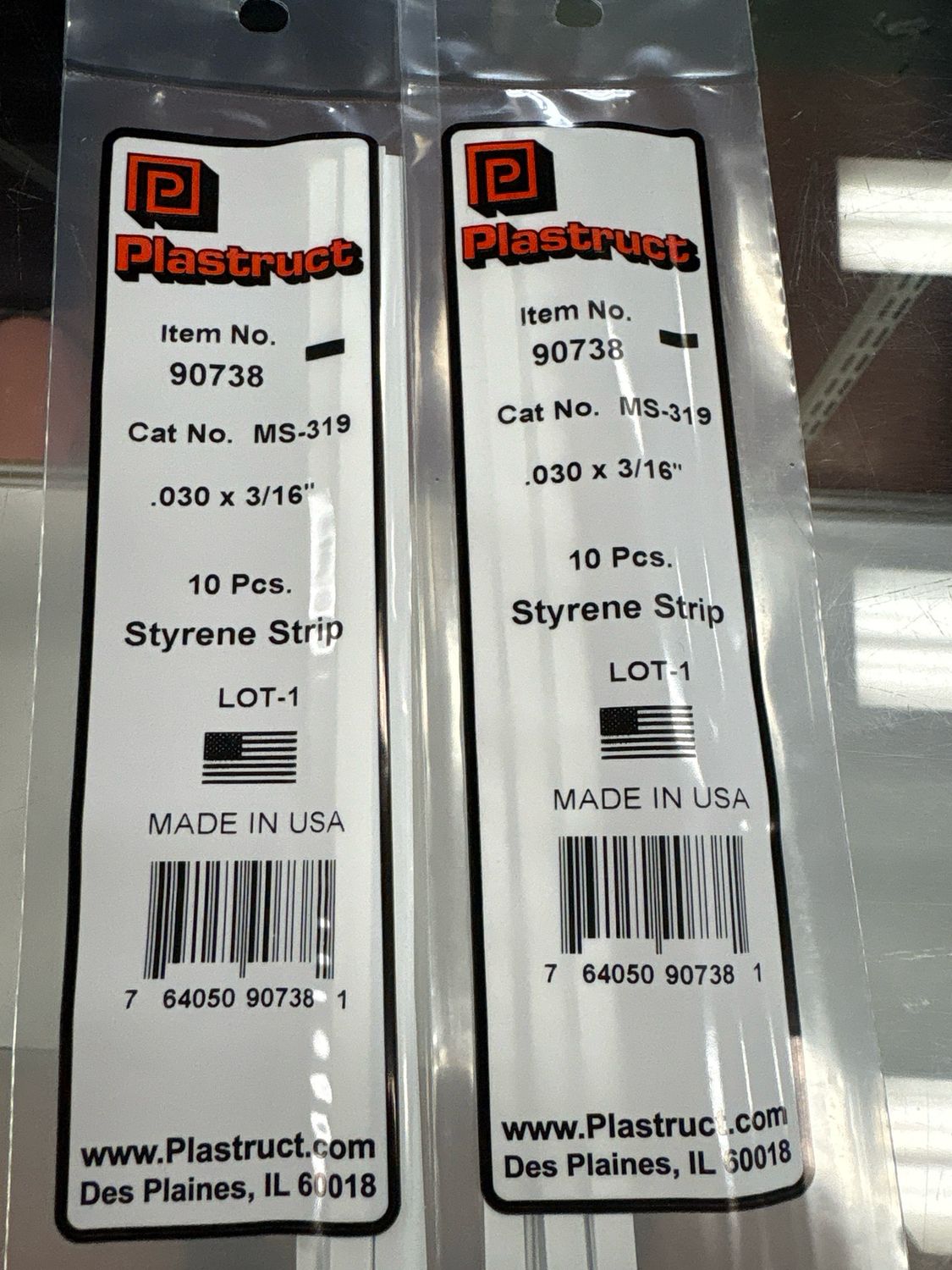 Plastruct .030x3/16” Styrene Strip MS-319