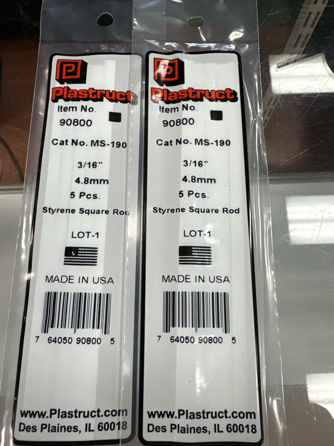 Plastruct 3/16” Styrene Square Rod MS-190