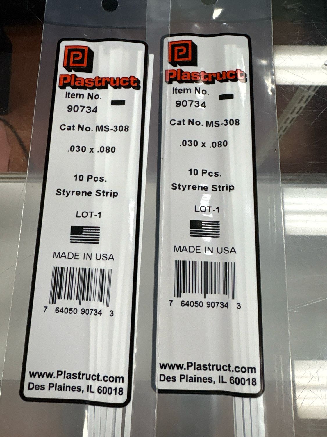 Plastruct .030x.080 Styrene Strip MS-308 Plastruct .030x.080 Styrene Strip MS-308