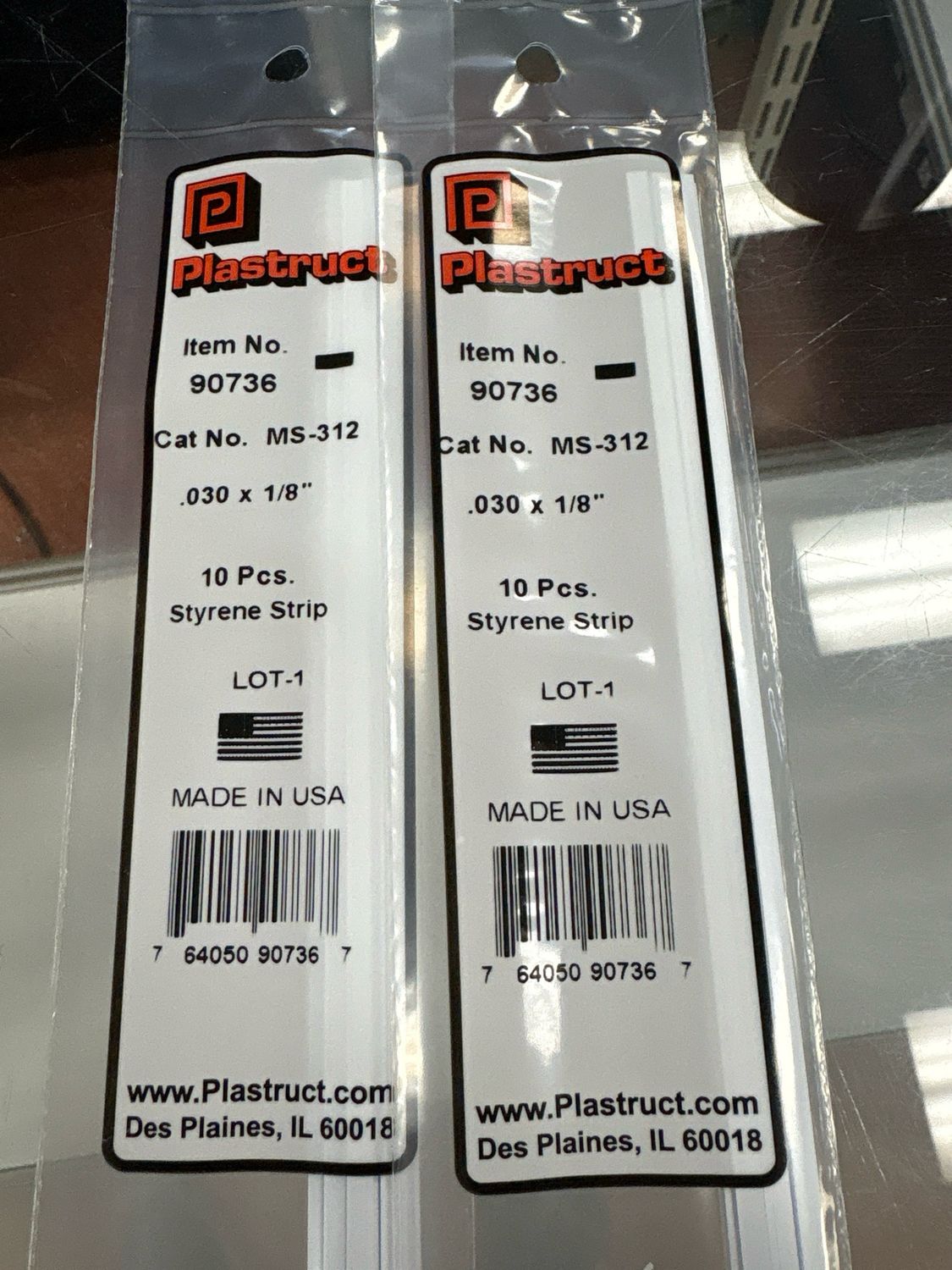 Plastruct .030x1/8” Styrene Strip MS-312