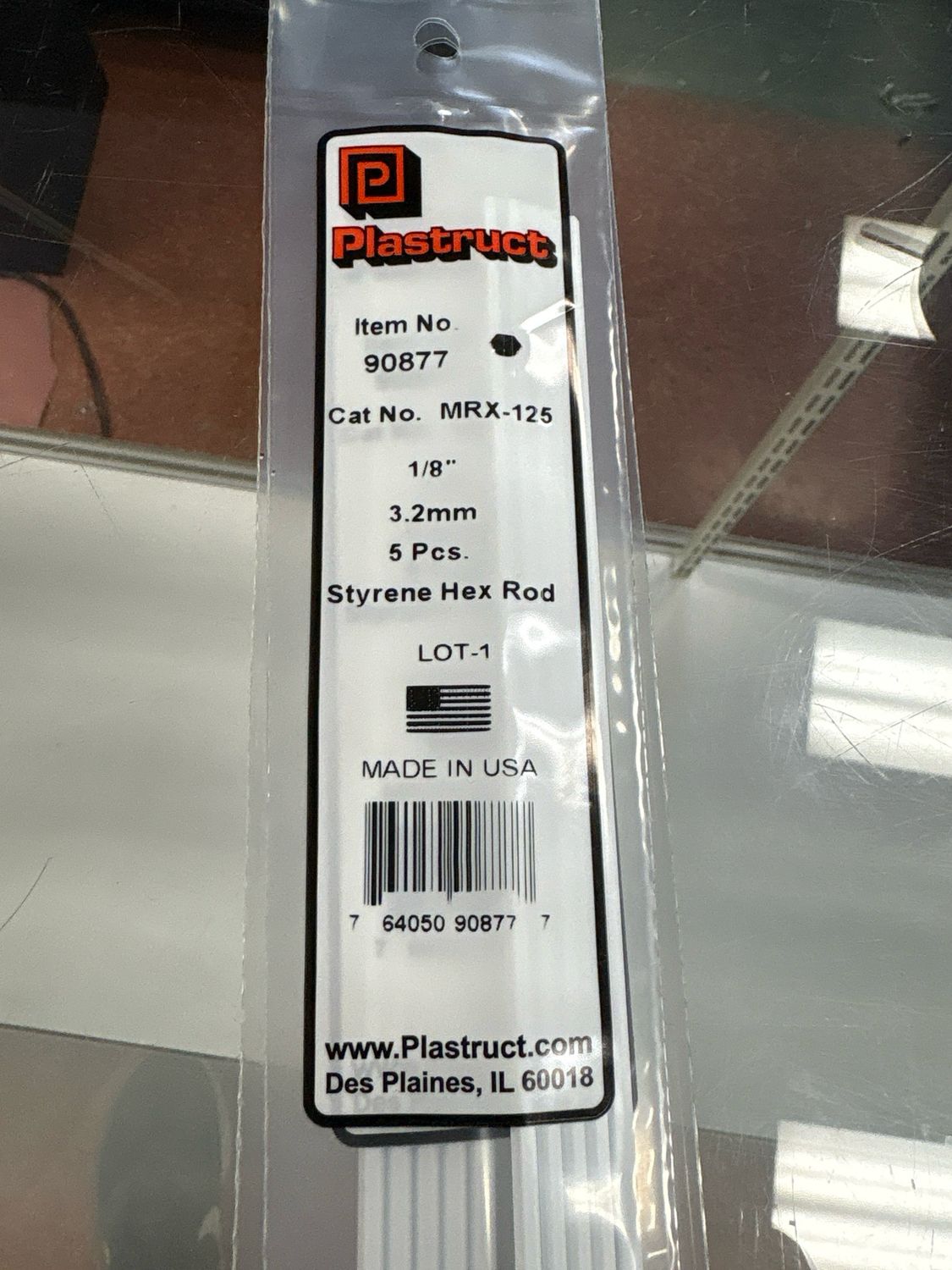 Plastruct 1/8” Styrene Hex Rod MRX-125