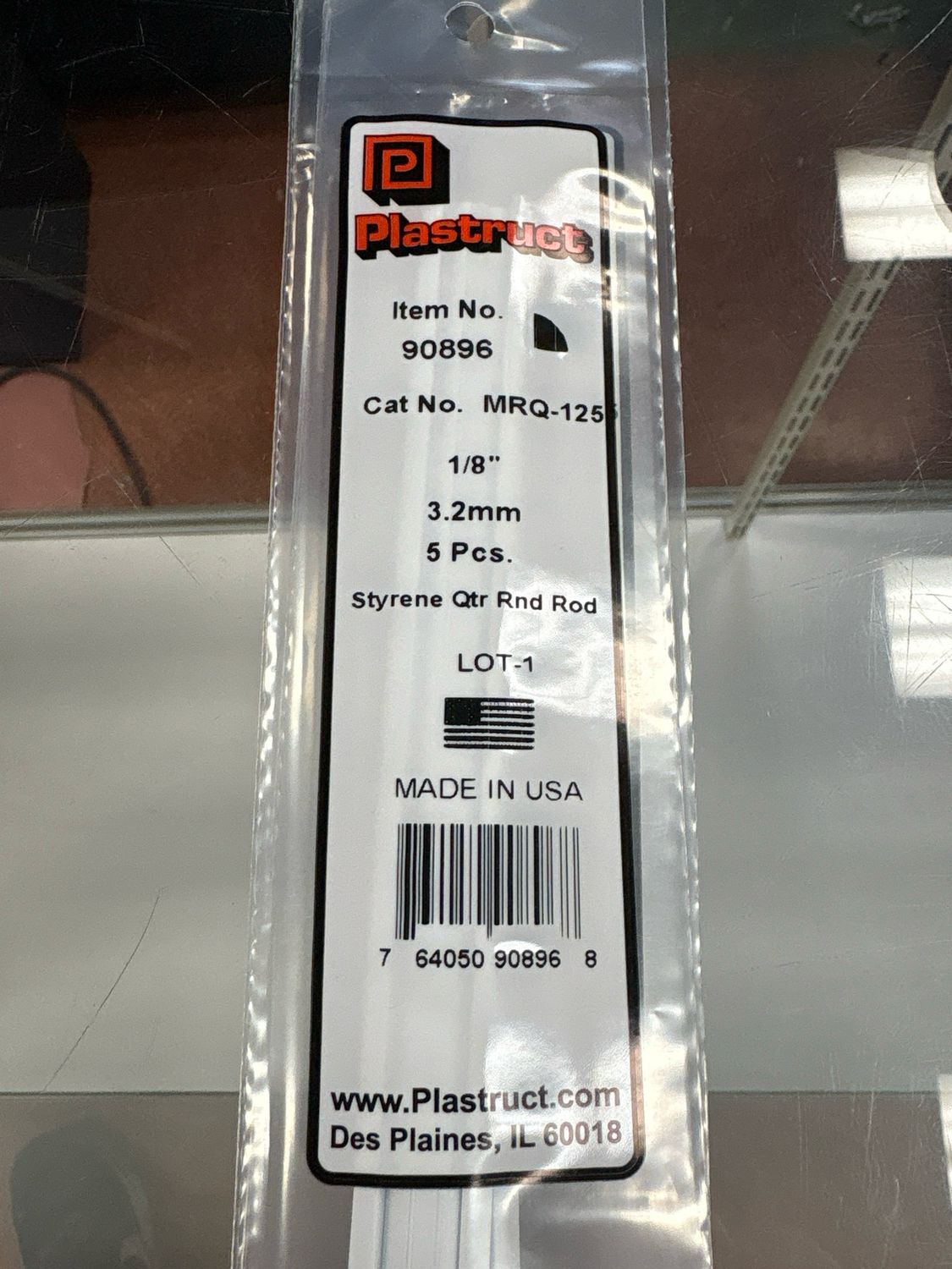 Plastruct 1/8” Styrene Qtr Rnd Rod MRQ-125