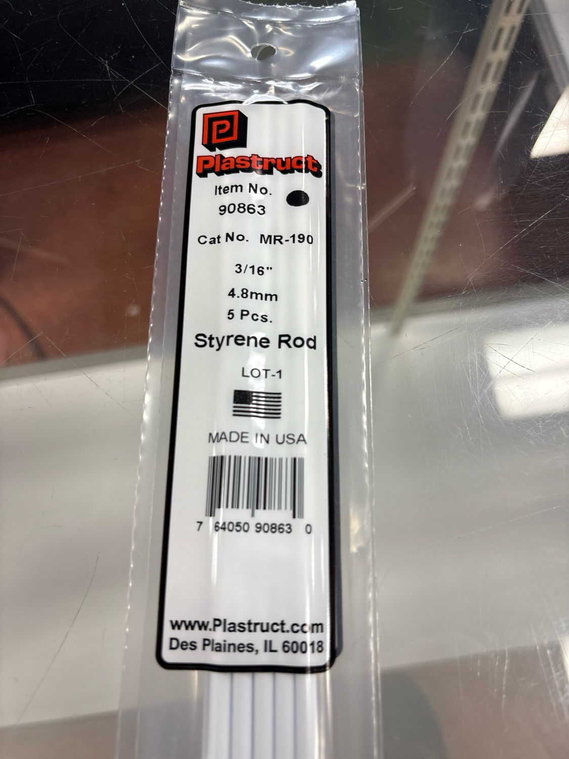 Plastruct 3/16” Styrene Rod MR-190 Plastruct 3/16” Styrene Rod MR-190