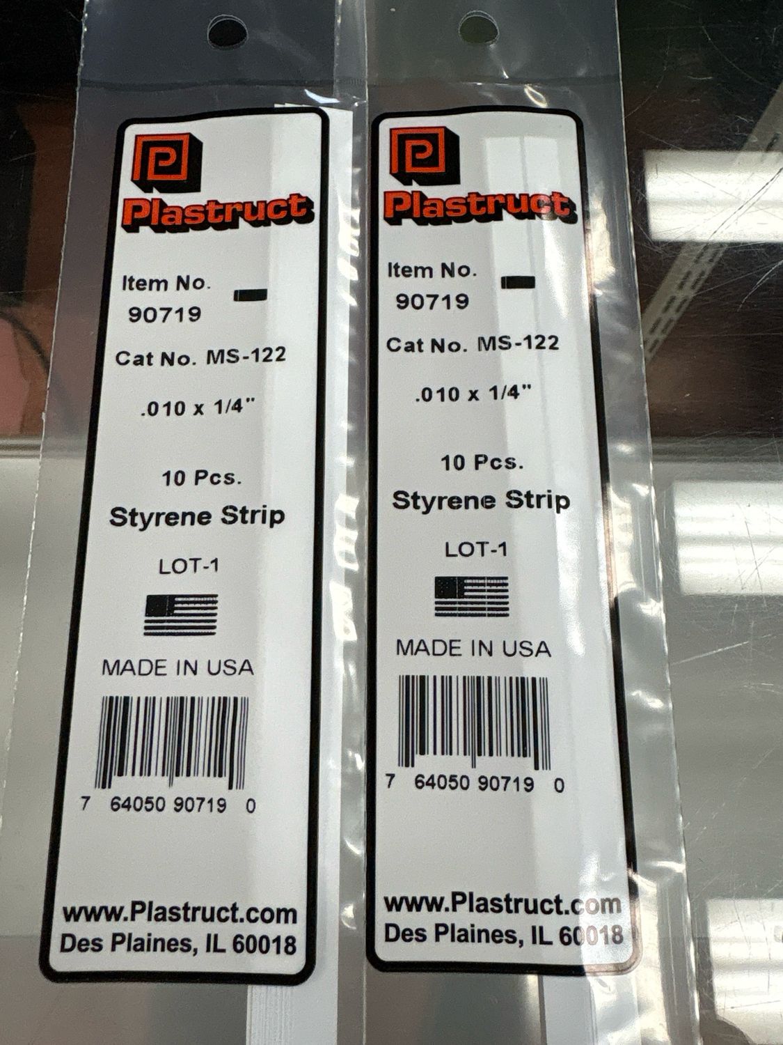 Plastruct .010x1/4” Styrene Strip MS-122 Plastruct .010x1/4” Styrene Strip MS-122