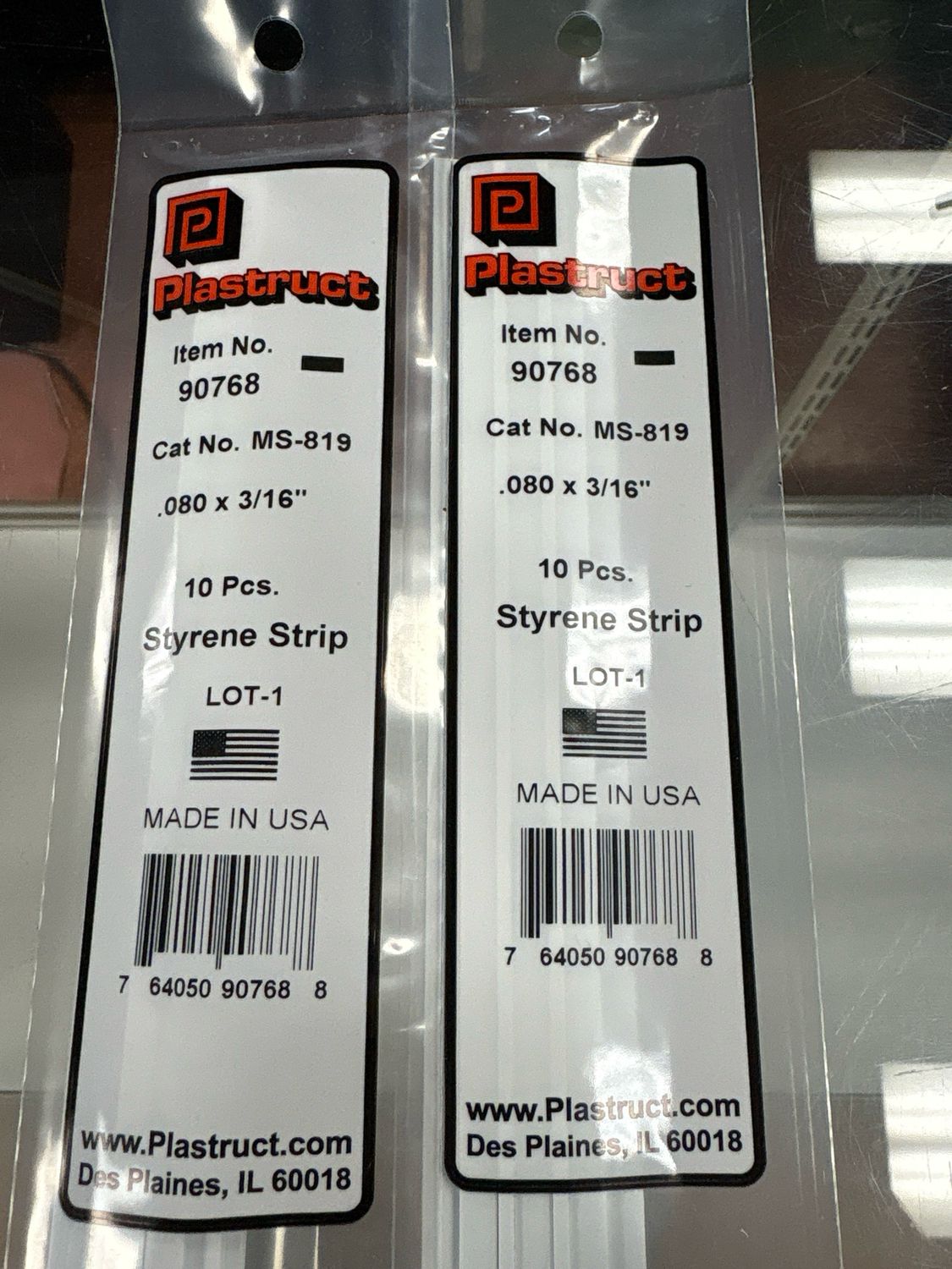 Plastruct .080x3/16” Styrene Strip MS-819