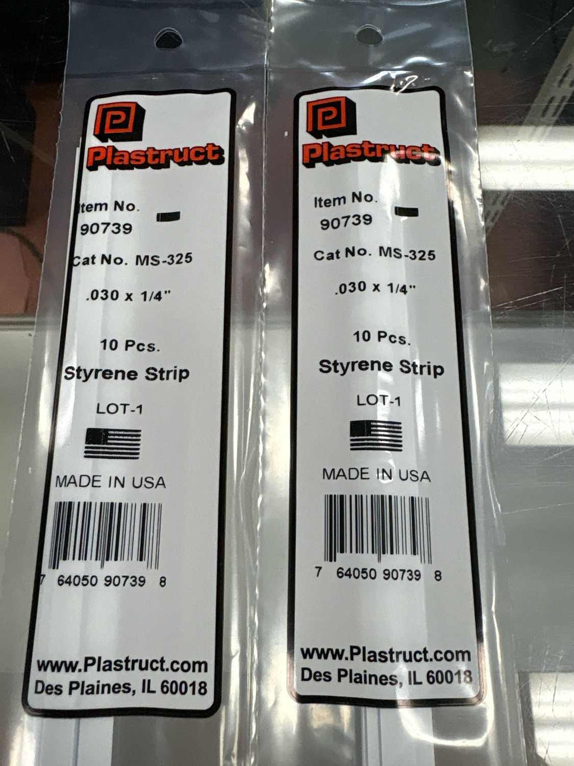 Plastruct .030x1/4” Styrene Strip MS-325