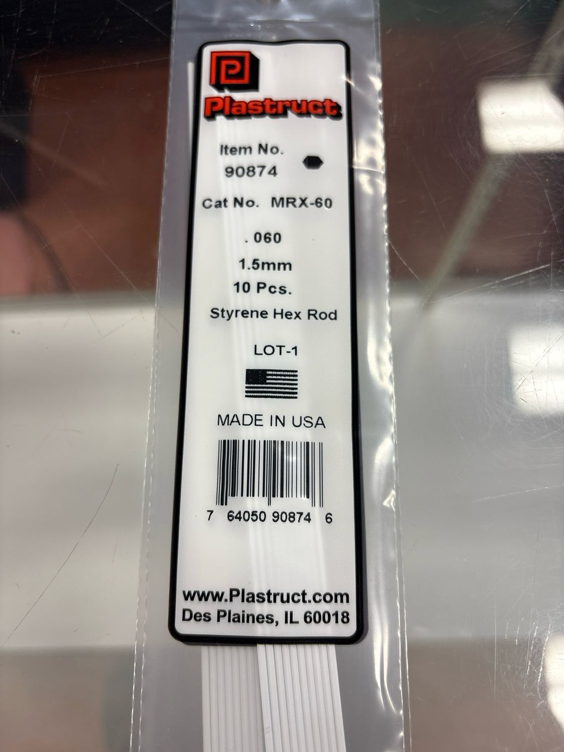 Plastruct .060 Styrene Hex Rod MRX-60 Plastruct .060 Styrene Hex Rod MRX-60