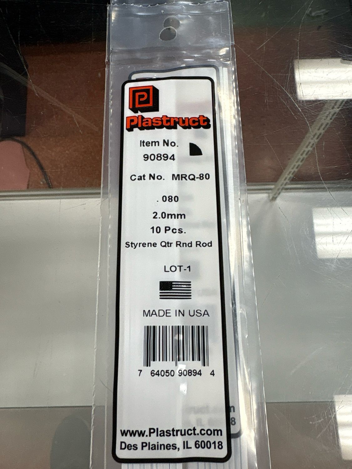 Plastruct .080 Styrene Qtr Rnd Rod MRQ-80