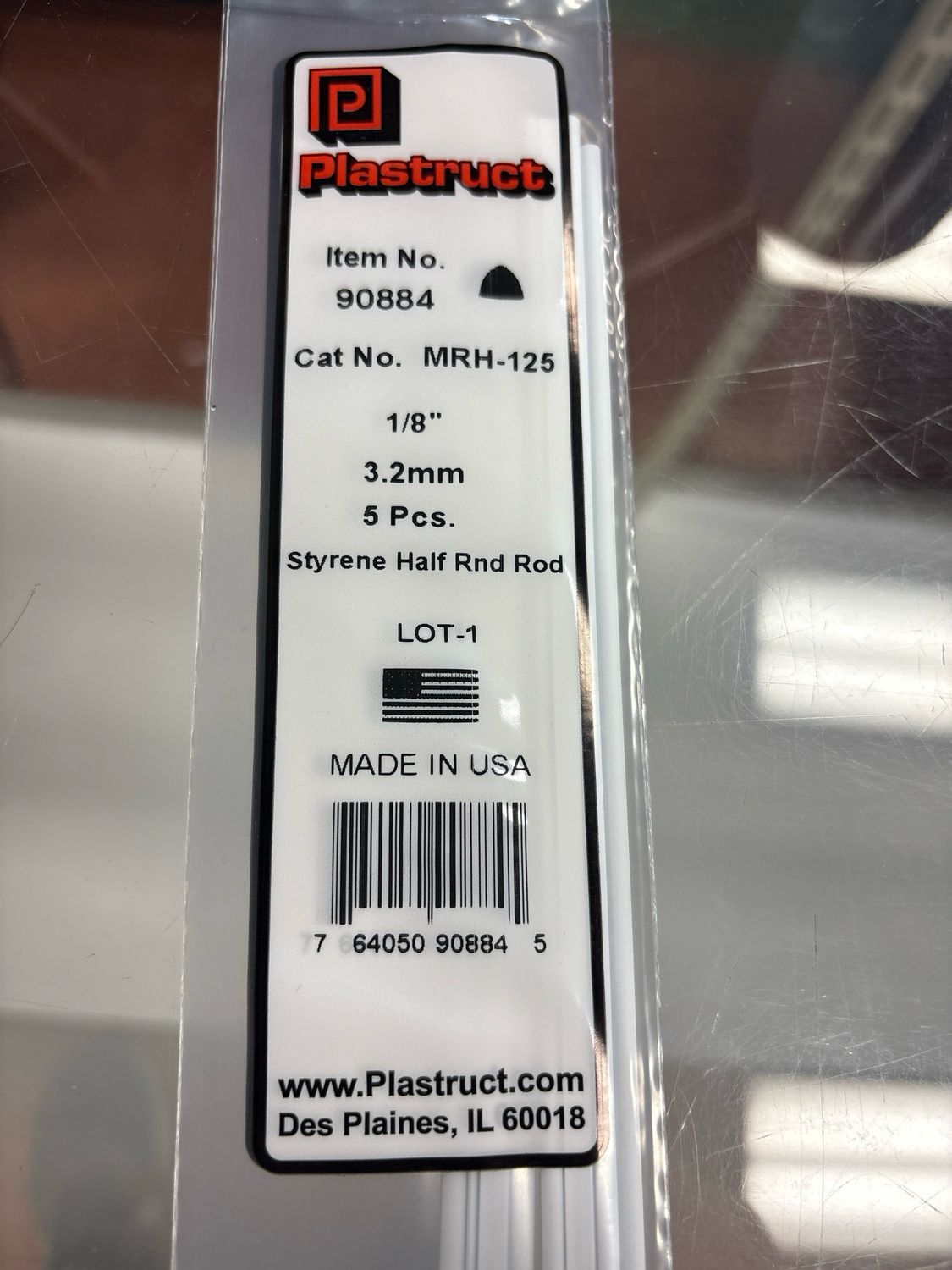 Plastruct 1/8” Styren Half Rnd Rod MRH-125