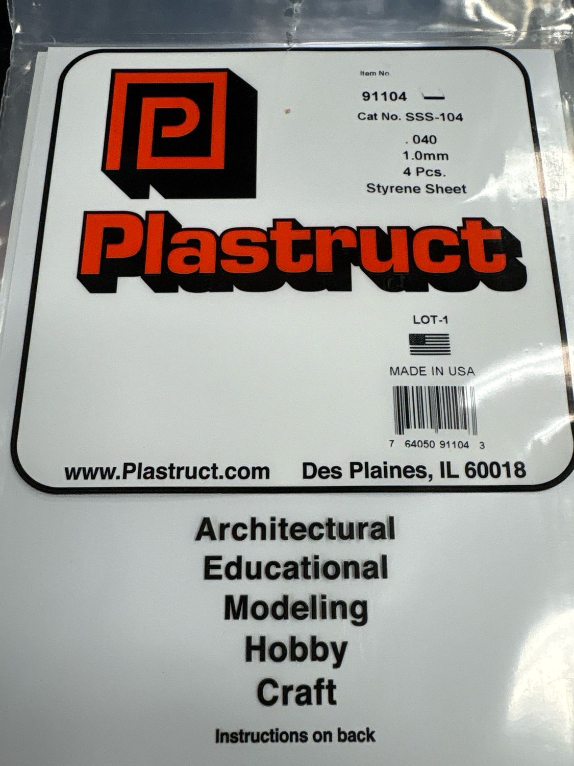 Plastruct .040 Styrene Sheet SSS-104