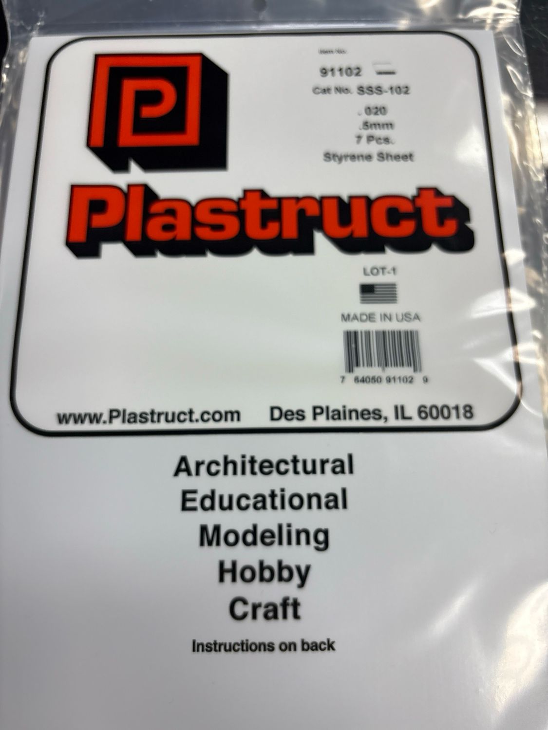 Plastruct .020 Styrene Sheet SSS-102