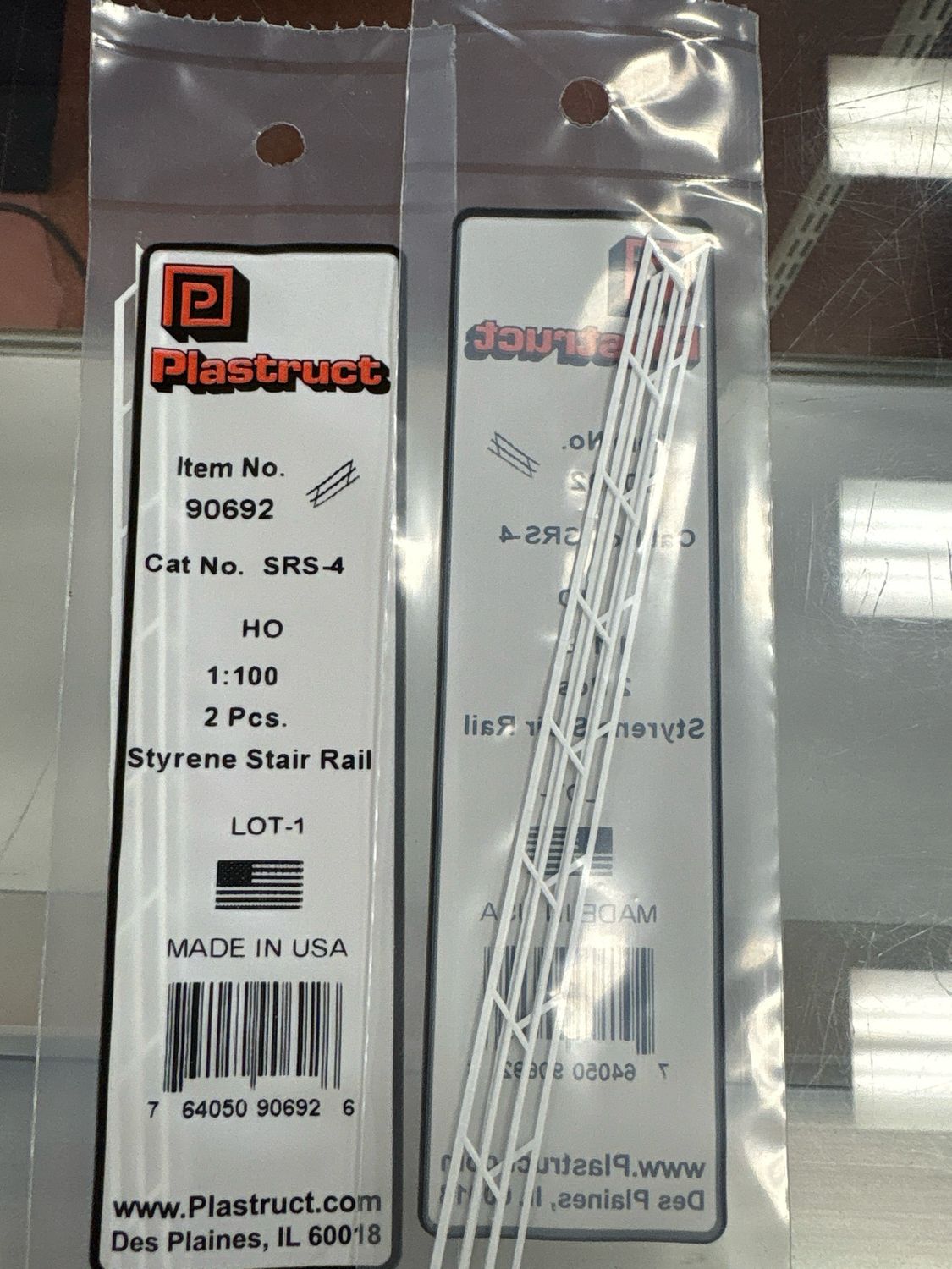 Plastruct HO Scale Styrene Stair Rail SRS-4