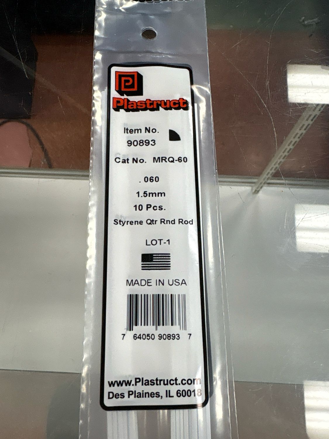 Plastruct .060 Styrene Qtr Rnd Rod MRQ-60