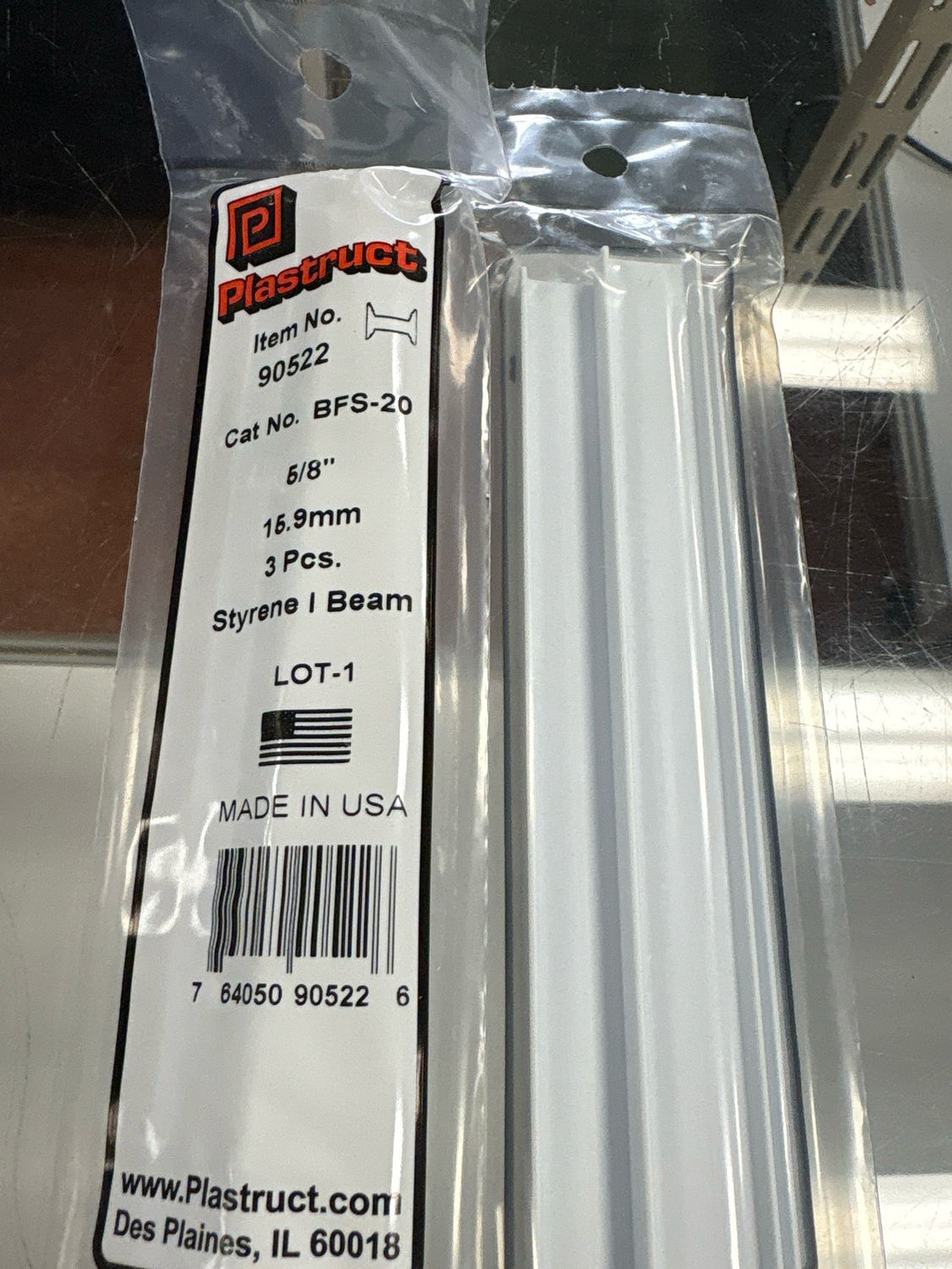 Plastruct 5/8” Styrene I Beam BFS-20