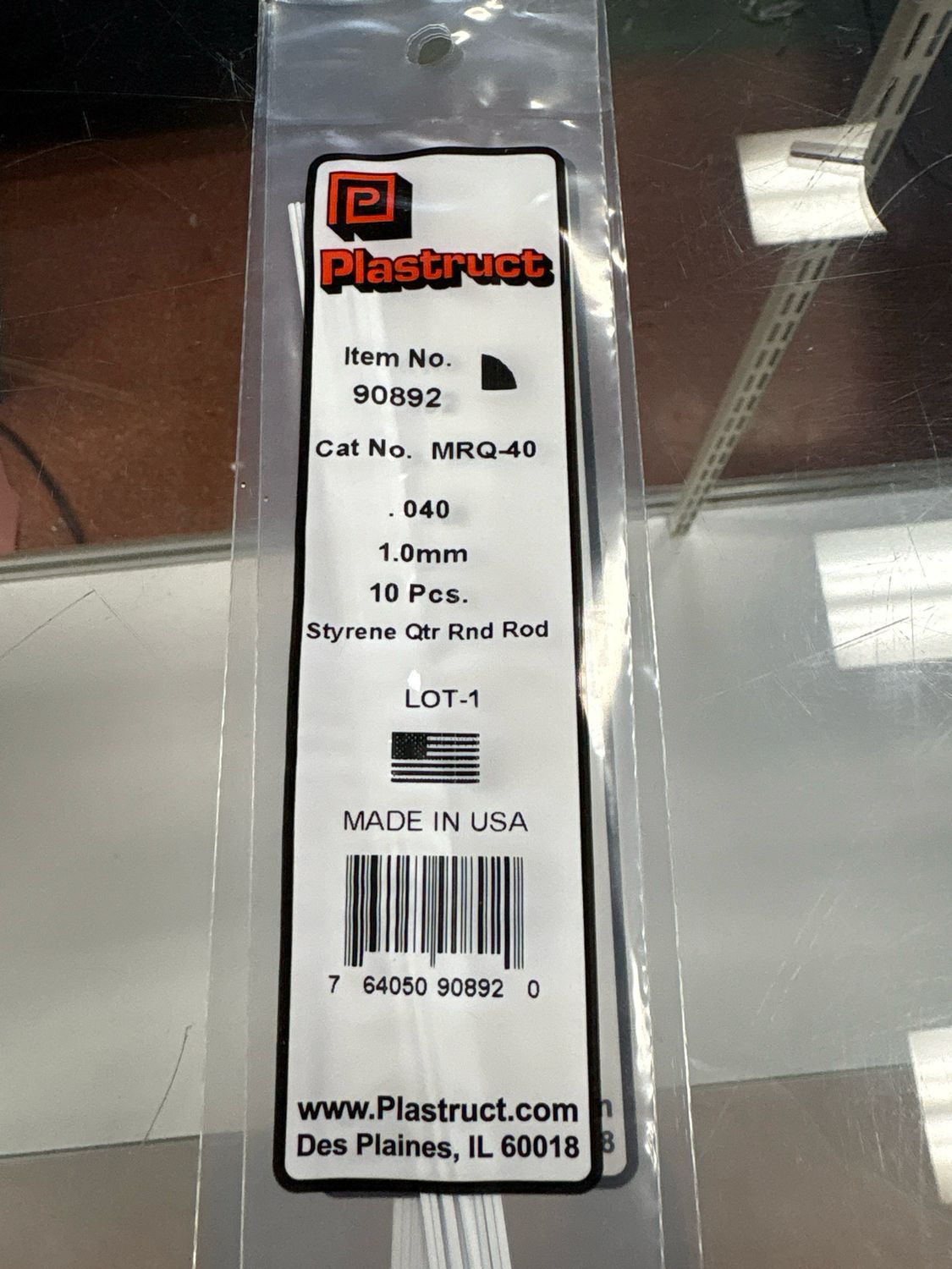 Plastruct .040 Styrene Qtr Rnd Rod MRQ-40