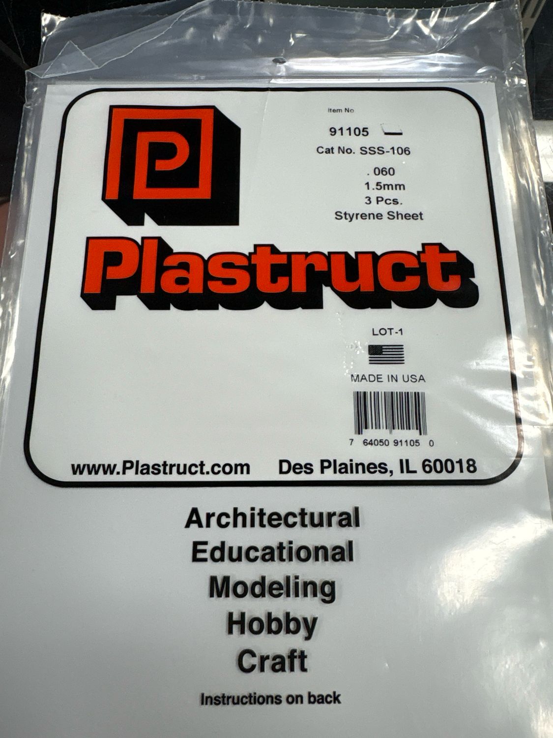 Plastruct .060 Styrene Sheet SSS-106