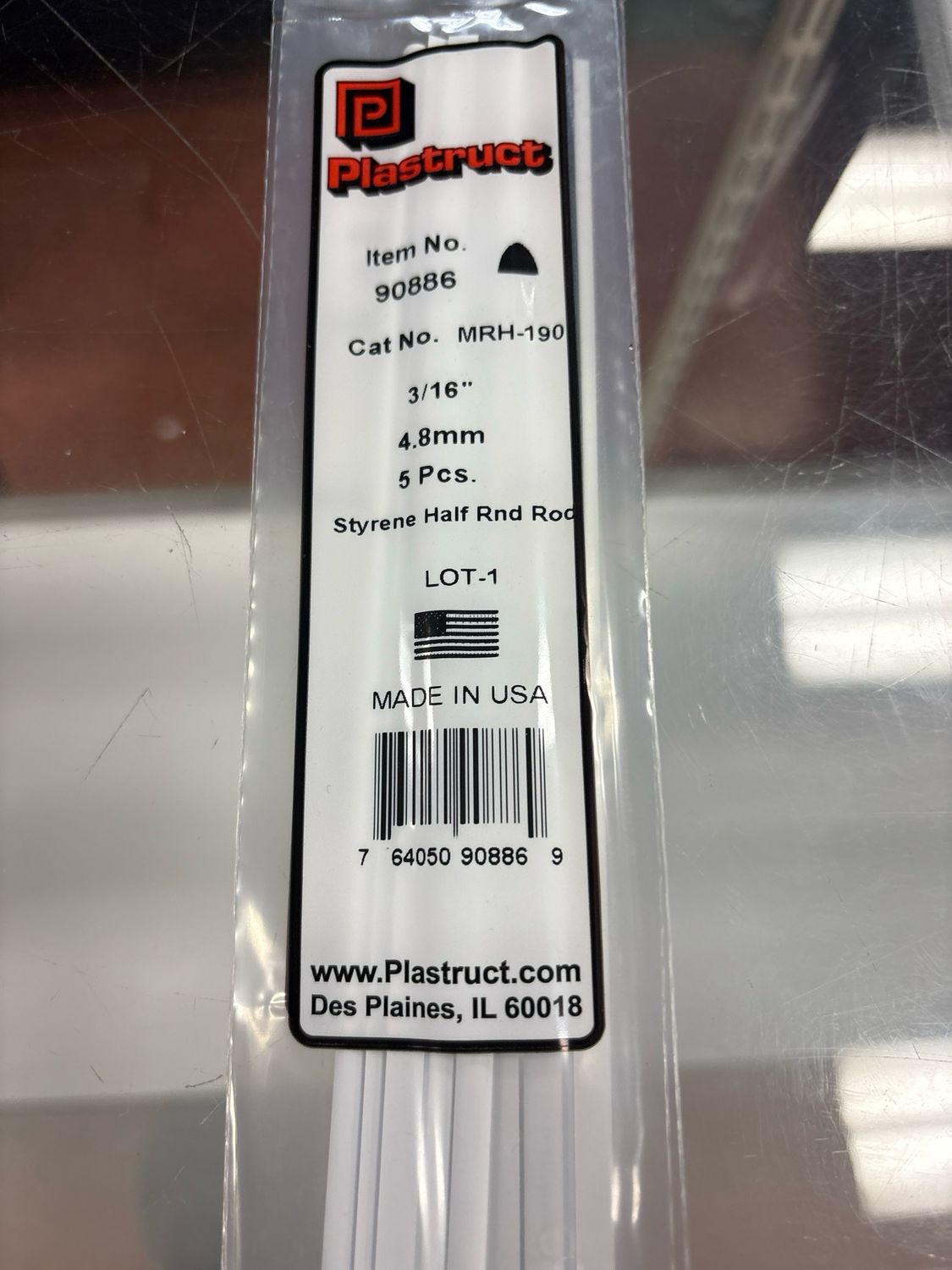Plastruct 3/16” Styrene Half Rnd Rod MRH-190