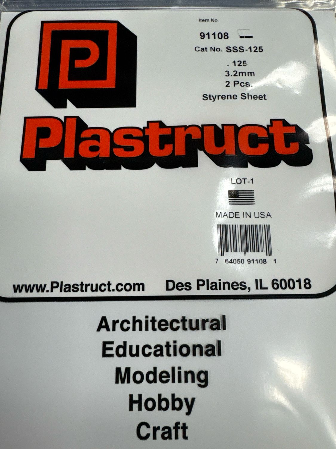 Plastruct .125 Styrene Sheet SSS-125
