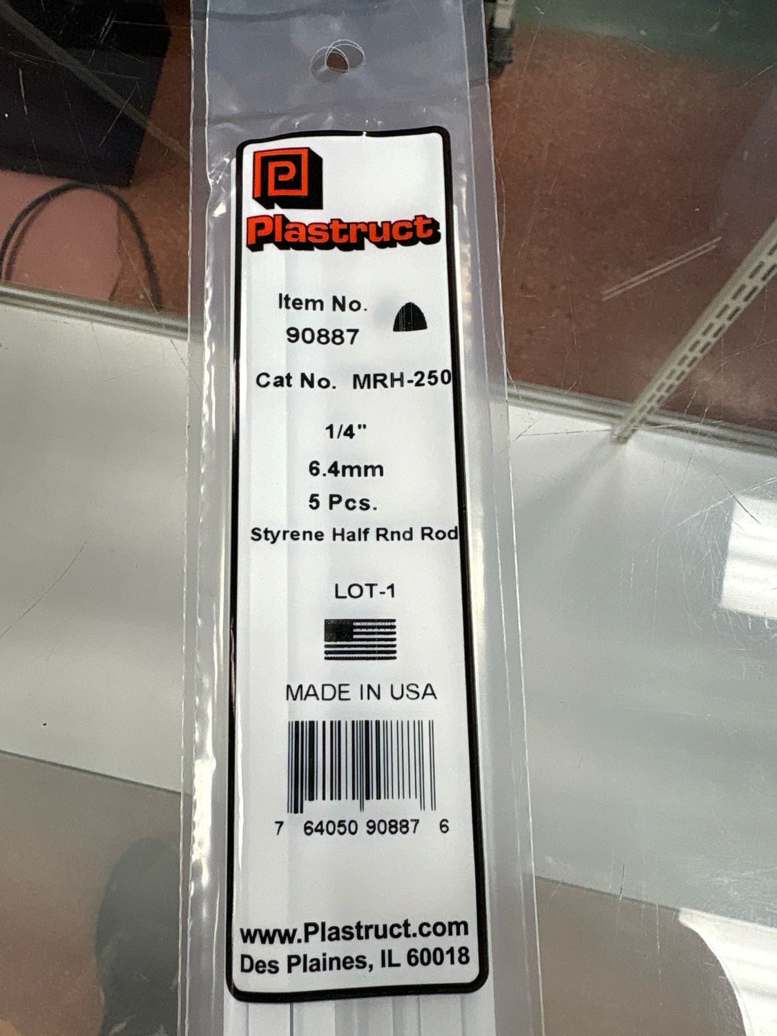 Plastruct 1/4” Styrene Half Rnd Rod MRH-250