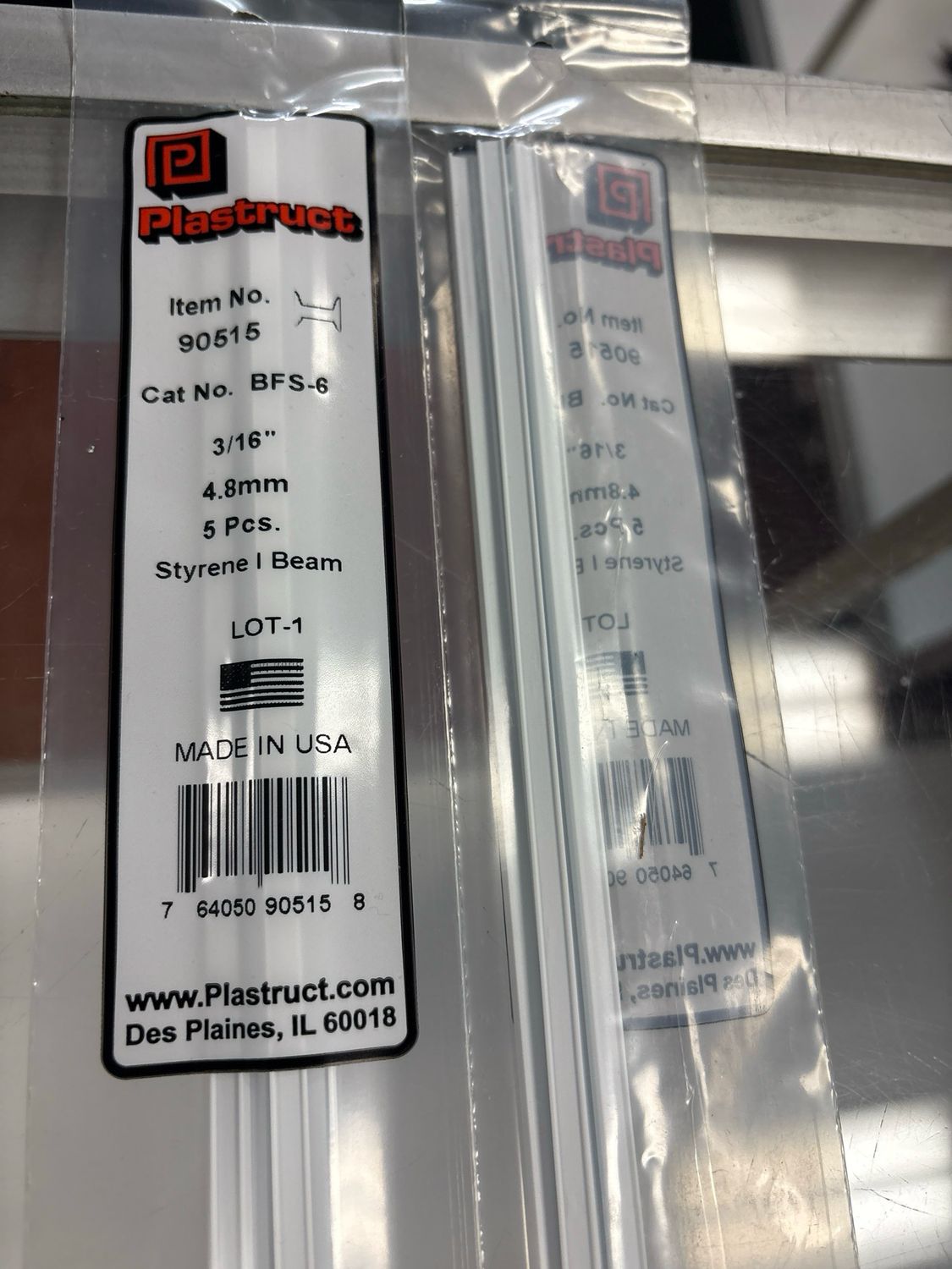 Plastruct 3/16” Styrene I Beam BFS-6