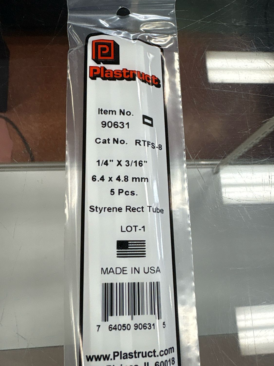 Plastruct 1/4”x3/16” Styrene Rect Tube RTFS-8 Plastruct 1/4”x3/16” Styrene Rect Tube RTFS-8