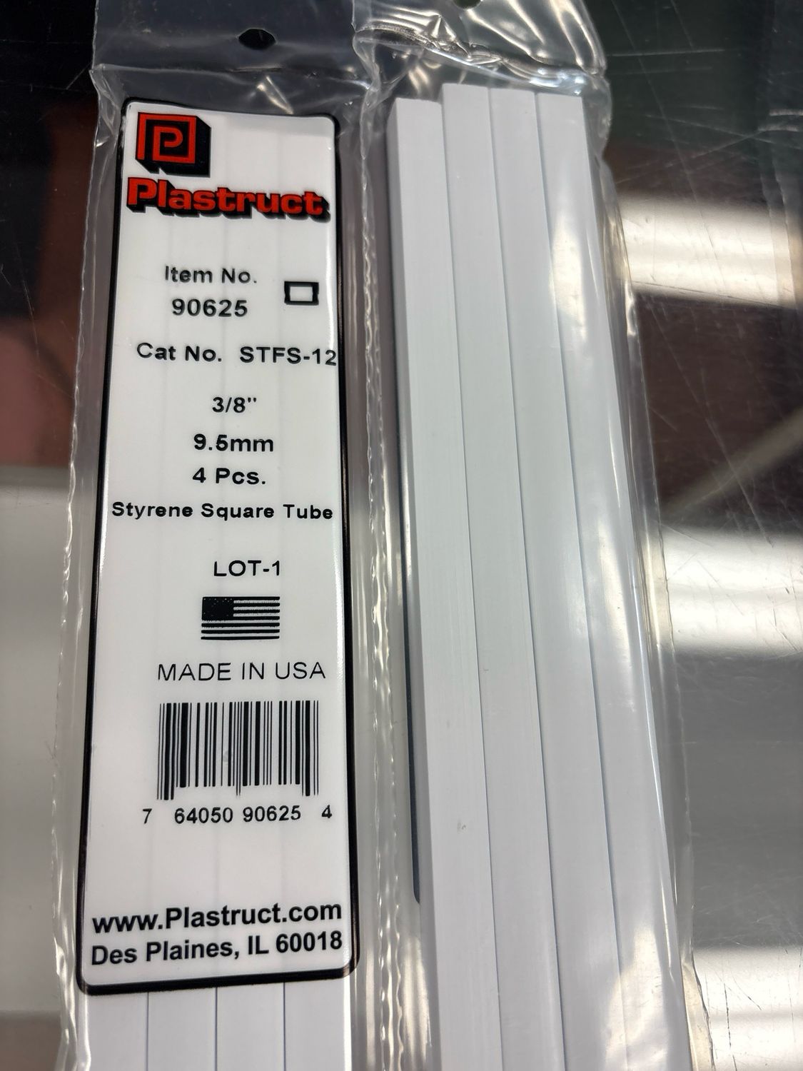 Plastruct 3/8” Styrene Square Tube STFS-12 Plastruct 3/8” Styrene Square Tube STFS-12