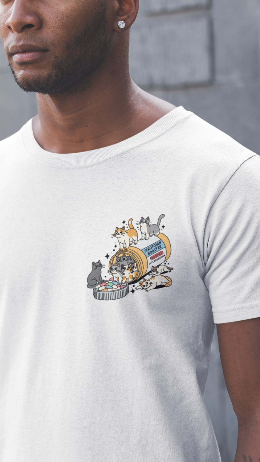 Serotonin Booster Cat and Dog (Left Chest Design) T-Shirt