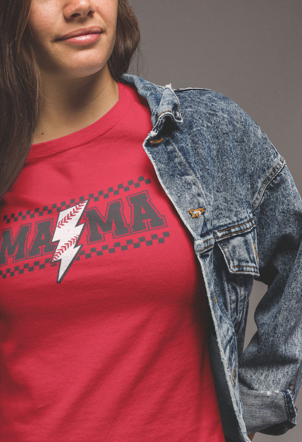 Checkered Baseball Mama Lightning T-Shirt