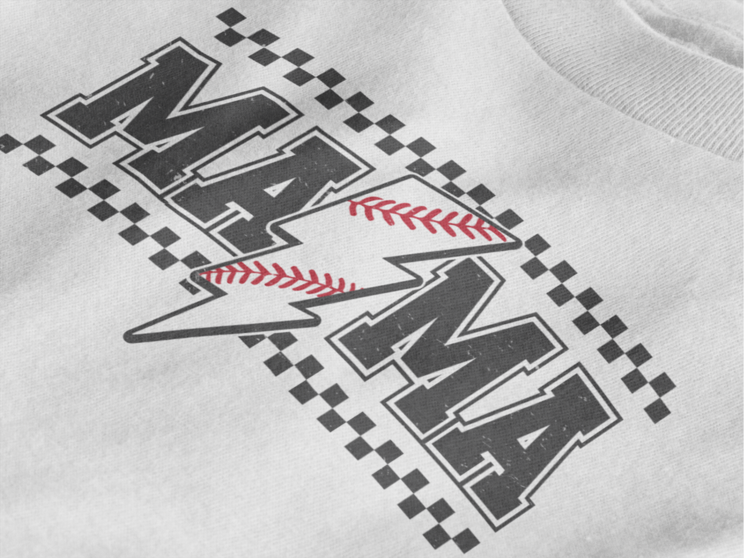 Checkered Baseball Mama Lightning T-Shirt